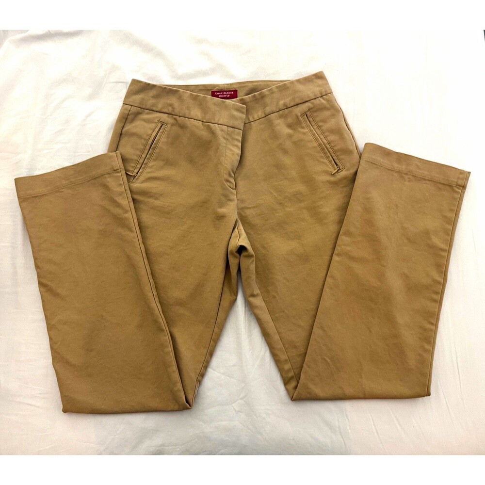Charter Club Women’s Beige Solid Pants Regular Flat Front Stretch Pockets